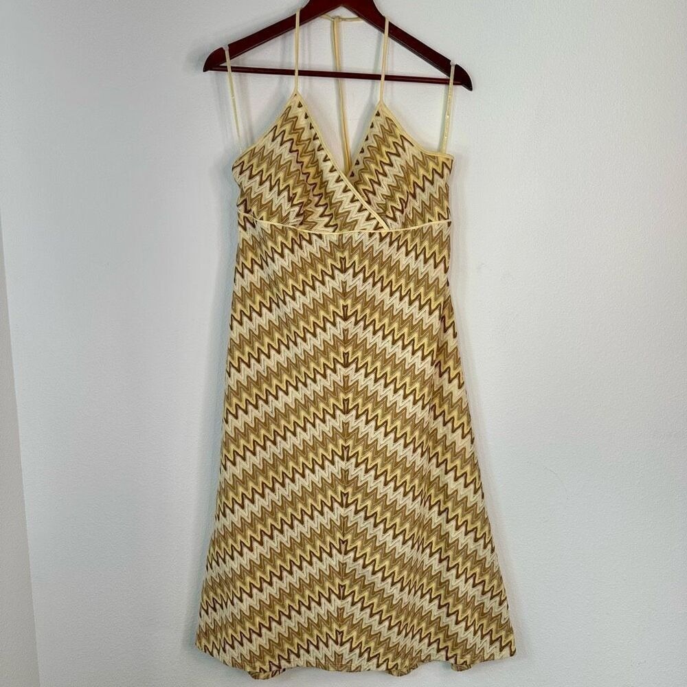 Y2K 90s Ann Taylor Loft Boho Chevron Knit Midi Dress Womens 14 Halter Neckline